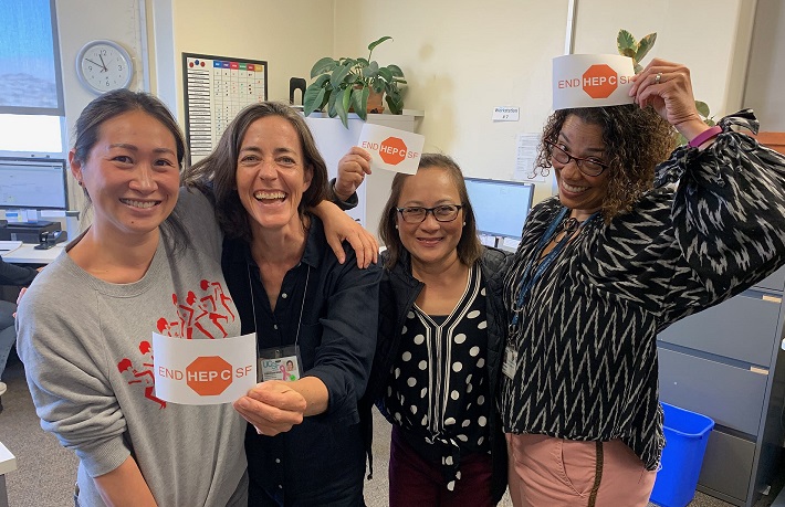 Dr. Gruta (middle right) poses with NCCC clinician consultants in support of End Hep C SF, an initiative to improve health outcomes in San Francisco (Photo from End Hep C SF)